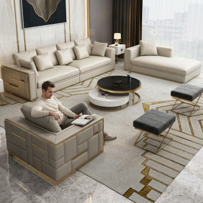 Set di mobili di lusso con design di divano in pelle imbottito.