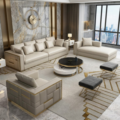 Set di mobili di lusso con design di divano in pelle imbottito.