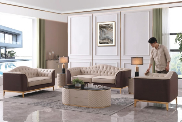 Mobili di lusso Divano Set divani Divano Decorazioni Imbottiti 3 + 2 + 1 posti + Tavolino