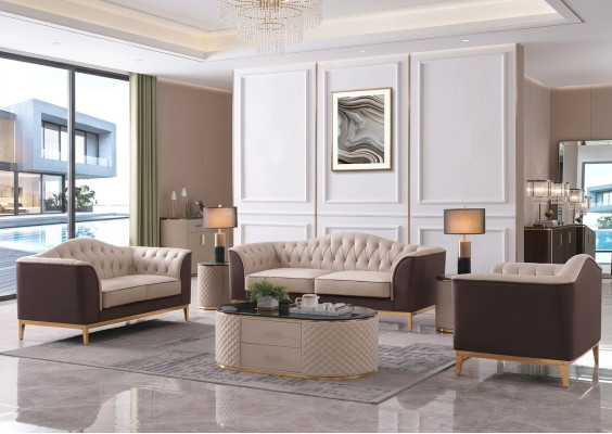 Mobili di lusso Divano Set divani Divano Decorazioni Imbottiti 3 + 2 + 1 posti + Tavolino