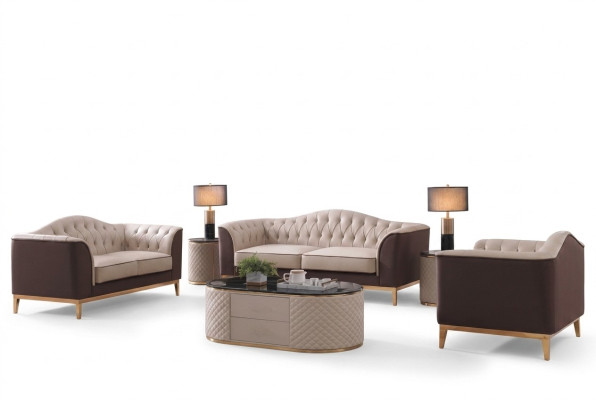 Mobili di lusso Divano Set divani Divano Decorazioni Imbottiti 3 + 2 + 1 posti + Tavolino