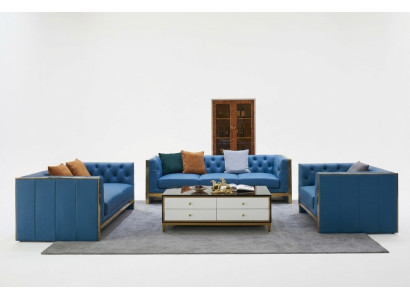 Set completo Chesterfield divano 3 2 1 posti tavolino da salotto design 4 pezzi