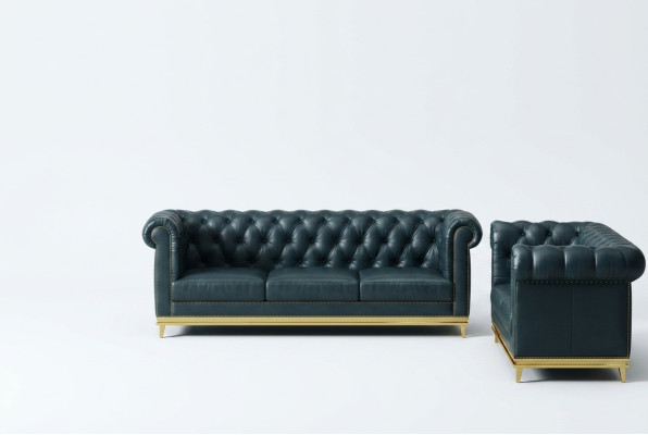 Divano Chesterfield blu scuro 3+2 Set per salotto, divani imbottiti.