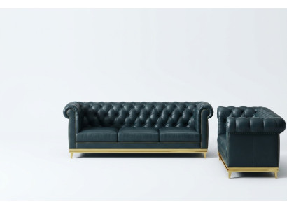 Divano Chesterfield blu scuro 3+2 Set per salotto, divani imbottiti.