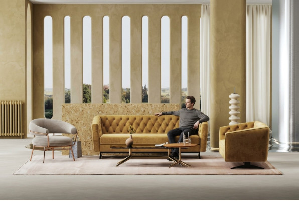 Set da divano giallo per il soggiorno Esclusivo set di 3+2 divani Chesterfield imbottiti