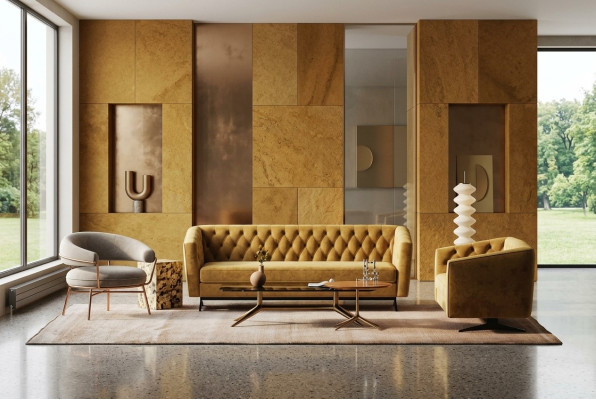 Set da divano giallo per il soggiorno Esclusivo set di 3+2 divani Chesterfield imbottiti