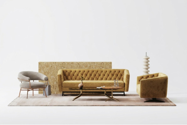 Set da divano giallo per il soggiorno Esclusivo set di 3+2 divani Chesterfield imbottiti