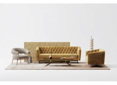 Set da divano giallo per il soggiorno Esclusivo set di 3+2 divani Chesterfield imbottiti