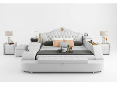 Letto di lusso Letti in pelle 180x200 Camera da letto multifunzione Ripiani Nuovo