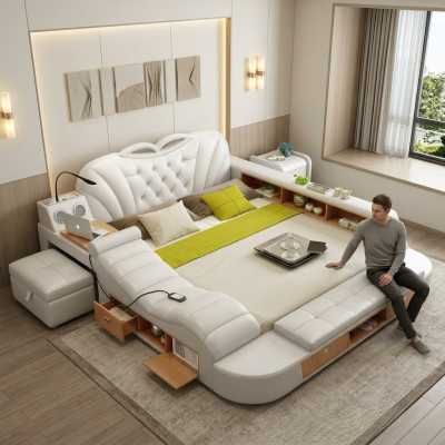 Doppio hotel di design di lusso in pelle letto imbottito Letti moderni Multifunzione