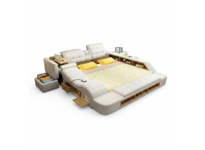 Doppio design letto in pelle, letti imbottiti moderni multifunzionali dell'hotel.