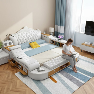 Letto imbottito di lusso in design doppio 180x200 in pelle Chesterfield multifunzione