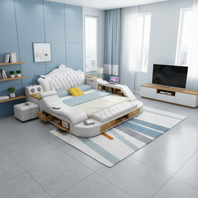 Letto imbottito di lusso in design doppio 180x200 in pelle Chesterfield multifunzione