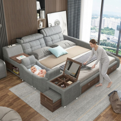 Letto in pelle Letti Imbottiti Matrimoniali Multifunzione 180x200 Struttura del letto in pelle Design