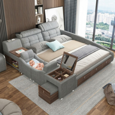 Letto in pelle Letti Imbottiti Matrimoniali Multifunzione 180x200 Struttura del letto in pelle Design