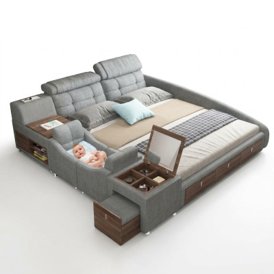Letto in pelle Letti Imbottiti Matrimoniali Multifunzione 180x200 Struttura del letto in pelle Design