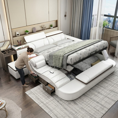 Letto multifunzionale con casse Bluetooth design di lusso letti in pelle