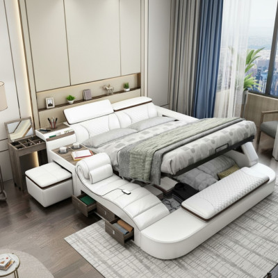 Letto multifunzionale con casse Bluetooth design di lusso letti in pelle