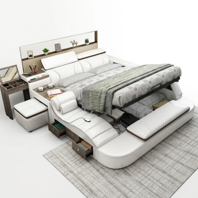 Letto multifunzionale con casse Bluetooth design di lusso letti in pelle