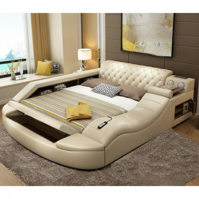 Letto multifunzionale di lusso con design in pelle per hotel con doppio ripiano.