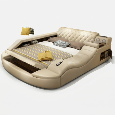 Letto multifunzionale di lusso con design in pelle per hotel con doppio ripiano.