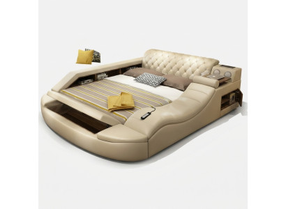 Letto multifunzionale di lusso con design in pelle per hotel con doppio ripiano.