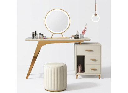 Set Completo Specchio da Toeletta con Sgabello, Camera da Letto Nuovo, 2 Pezzi