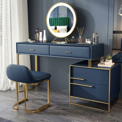 Tavolo trucco, specchio, sgabello, set completo, comò, camera da letto.