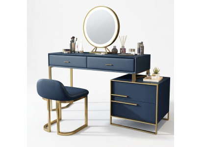 Tavolo trucco, specchio, sgabello, set completo, comò, camera da letto.