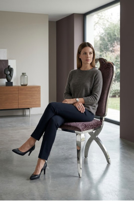 Poltrona di lusso per sala da pranzo, poltrona di design in tessuto e similpelle