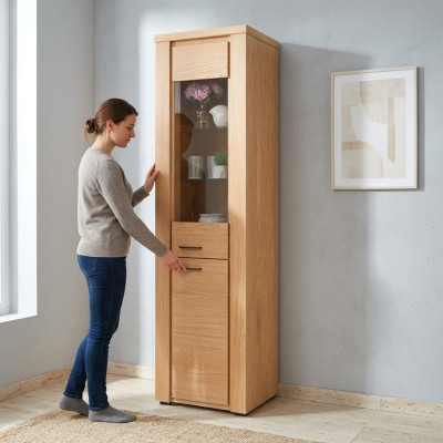 Vetrina in faggio, cassettiera in legno, vetrine singole, armadio con vetrina in vetro, armadi, mobile.