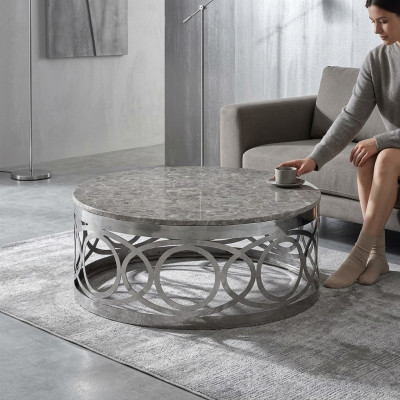 Tavolino da salotto di lusso rotondo in acciaio inossidabile, nome: Designer Sofa Living Room Table.