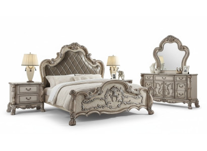 Letto barocco con 2 comodini 3 pezzi. Set da camera da letto di design di lusso.