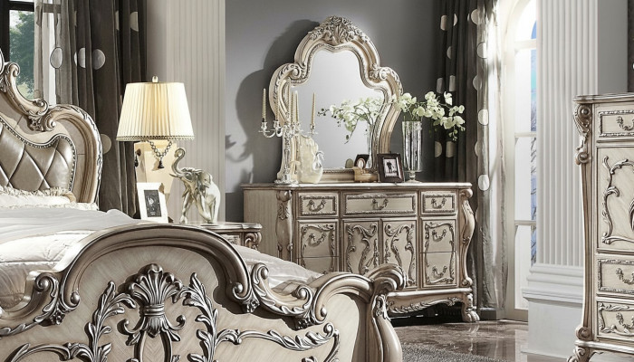 Specchiera comò camera da letto legno set mobili comodini classici 2 pezzi. Sideboard