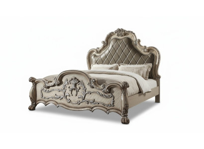 Lusso Barocco Letto matrimoniale in legno argentato design 200x200cm Imbottitura Camera da letto Nuovo