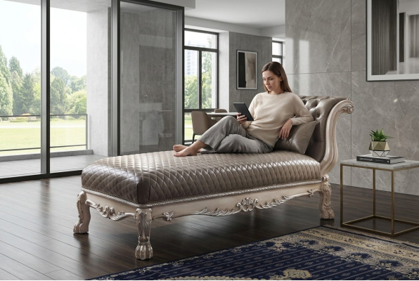 Letto classico in pelle di lusso Letti Poltrona Chesterfield Chaise longue