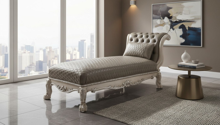 Letto classico in pelle di lusso Letti Poltrona Chesterfield Chaise longue