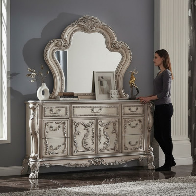 Tavolo da toeletta in stile barocco in legno argentato classico, design di mobili italiani, nuovo.