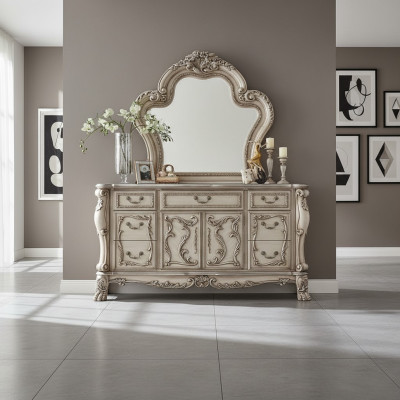 Tavolo da toeletta in stile barocco in legno argentato classico, design di mobili italiani, nuovo.