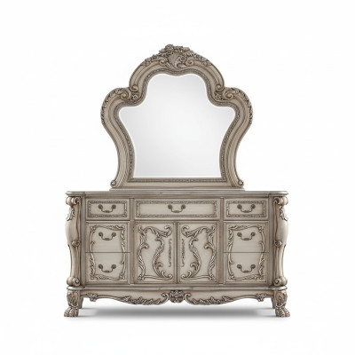 Tavolo da toeletta in stile barocco in legno argentato classico, design di mobili italiani, nuovo.