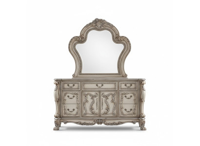 Tavolo da toeletta in stile barocco in legno argentato classico, design di mobili italiani, nuovo.
