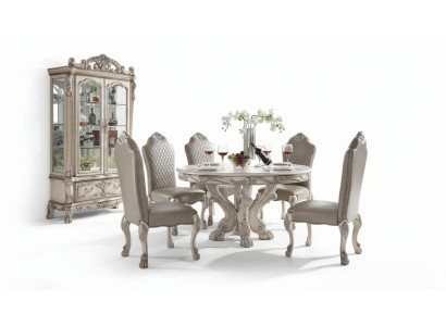Set da tavolo con tavolo da pranzo e 6 sedie in stile di lusso, gruppo di sedie composto da 8 pezzi e vetrina.