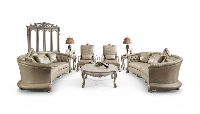 Set di divani con tavolino da salotto, tavolino laterale, divano, imbottito, nuovo con 5 pezzi.