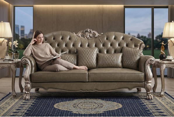 Divano a tre posti design moderno imbottito beige per arredamento della sala.