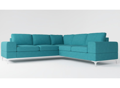 Divano a angolo in tessuto design moderno per soggiorno a forma di L, blu turchese, mobili di lusso.