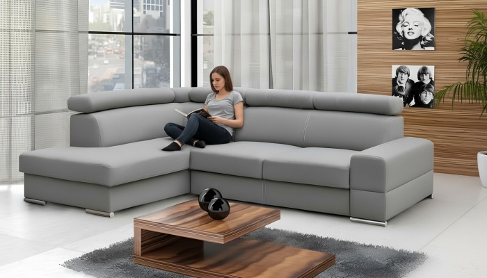 Sofà d'angolo in tessuto di alta qualità con funzione letto a L moderno per il soggiorno.