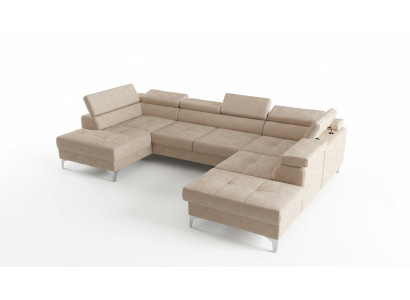 Design moderno Imbottitura Divano Soggiorno Divano angolare a forma di U Ecopelle Legno Nuovo