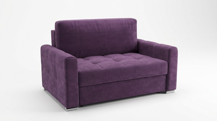 Poltrona relax in tessuto per lounge club con design imbottito, divano a due posti di lusso di colore viola, nuovo.