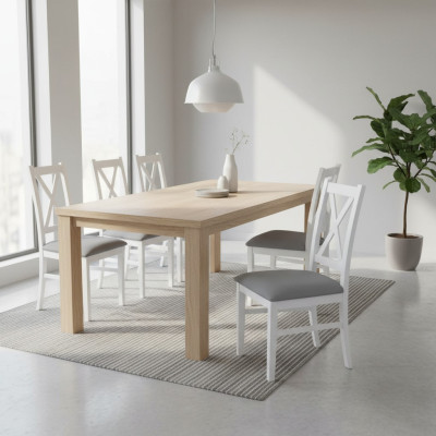 Set di sedie in tessuto e legno, 6 sedie per sala da pranzo, design per la sala da pranzo, sedia in legno massiccio