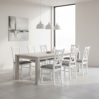 Set di 8 sedie imbottite in tessuto in legno per sala da pranzo da ristorante.